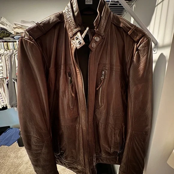 Hugo Boss Dark Brown Leather Military Jacket - Picture 2 of 7